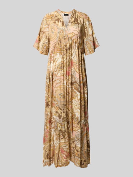 Productfoto, Maxikleid aus Viskose mit Tunikakragen van monari, rechte fit, paisleyprint, heldere bruintinten, lichte stoftextuur