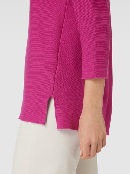 Milano Italy Strickpullover mit geripptem Rundhalsausschnitt Pink 3