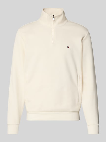 Produktfoto, Regular Fit Troyer aus Baumwoll-Mix von Tommy Hilfiger mit Optik: Unifarben, Label-Stitching-Applikation, Reißverschluss, Langarm, gerippter Ärmel- und Rumpfabschluss, glatte Struktur