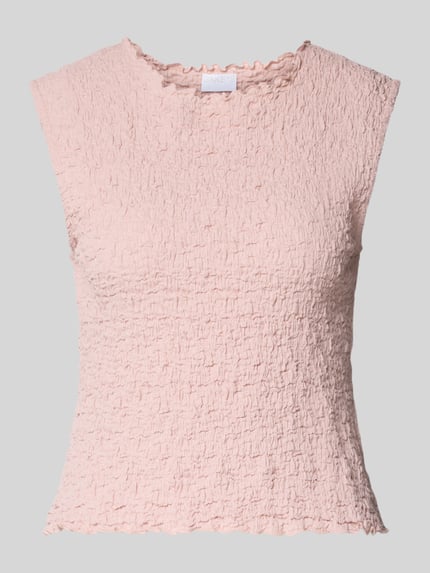 Produktfoto, Top mit Strukturmuster und Rundhalsausschnitt von Jake*s Collection, Baumwoll-Mix mit Stretch-Anteil, Slim Fit, rosa, feine Textur