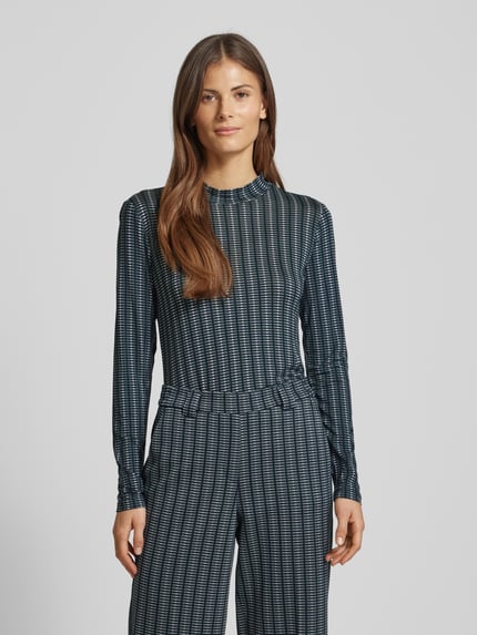 Tom Tailor Shaped Fit Langarmshirt aus Viskose-Mix mit Allover-Muster Dunkelgruen 4
