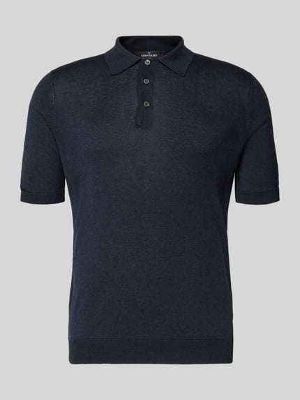Gran Sasso slim fit poloshirt van pure zijde Marineblauw - 2