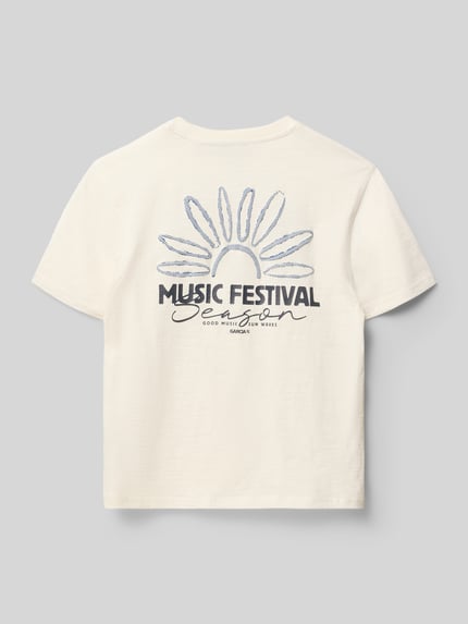 Produktfoto, Regular Fit T-Shirt mit Logo-Print von Garcia aus reiner Baumwolle, cremefarben, gerader Schnitt, Rundhalsausschnitt, Rückenansicht