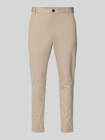 Produktfoto, Cropped Hose mit Eingrifftaschen von Lindbergh in Beige, feine Struktur, gerade geschnitten, Material-Mix mit Viskose-Anteil.