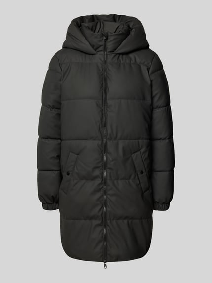 Produktfoto, Puffer Coat mit Kapuze von VERO MODA, unifarbene Longline Jacke mit Teilungsnähten, Reißverschluss, Eingrifftaschen, elastische Bündchen, Webware mit Steppeinsatz