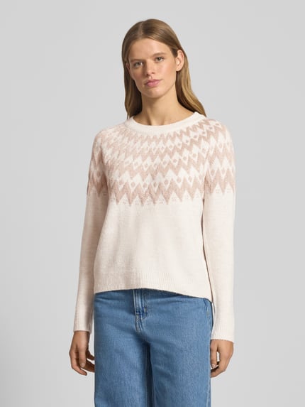 ONLY Regular Fit Strickpullover mit Norwegen-Muster Modell 'FRY' Ecru Melange 4