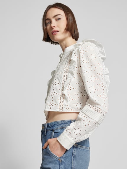 The Kooples Bluzka koszulowa krótka z haftem angielskim Biały 3