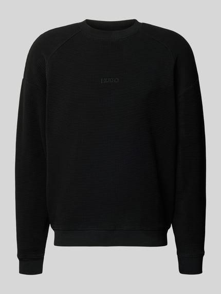 Produktfoto, Regular Fit Sweatshirt aus reiner Baumwolle Modell 'DAFFLYN' von HUGO, czarny, strukturalny wzór, okrągły dekolt, długi rękaw