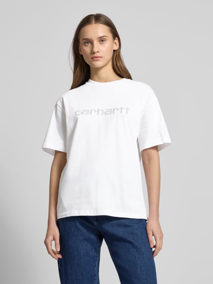Carhartt Work In Progress T-shirt z obszyciem kamieniami stras model ‘Rivet’ Biały 4