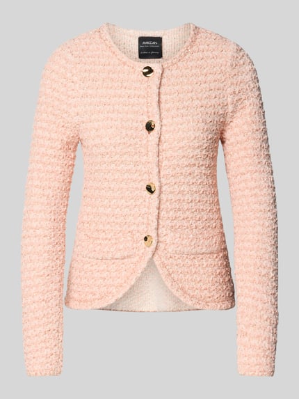 Produktfoto, Slim Fit Blazer in tricotlook van Marc Cain, katoenmix, ronde hals, knoopsluiting, met glitters, lichtroze structuur