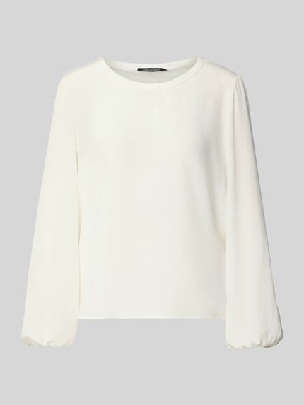 Produktfoto, Regular Fit Bluse im semi-transparanten design van Luisa Cerano, dames blouse in ivoor, ronde hals, met lange mouwen, semi-transparante look, mouwboorden, ruglengte maat 36: 57 cm, mouwlengte maat 36: 65 cm.