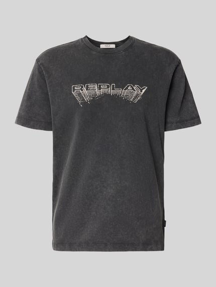 Produktfoto, Regular Fit T-Shirt aus reiner Baumwolle von Replay, Z efektem melanżu, detal z logo, Męski t-shirt, krój regular fit, długość tyłu w rozmiarze M: 75 cm