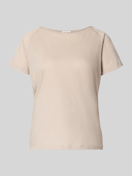 Productfoto, T-shirt met boothals model 'LALOOM' van American Vintage, zuiver katoen, relaxed fit, ruglengte maat S 55 cm, effen beige kleur, gladde textuur