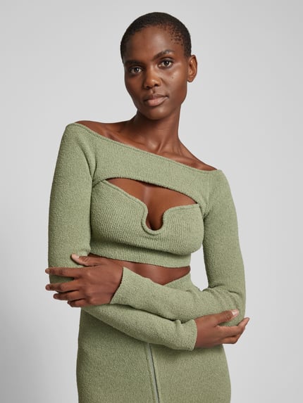 Nanushka Cropped longsleeve in riblook Groen - 3