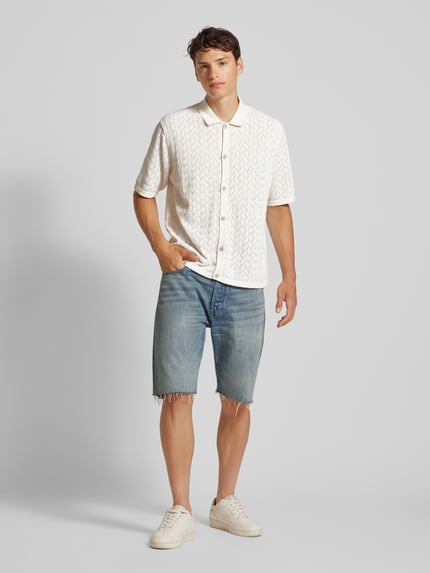 JACK & JONES Regular Fit Freizeithemd mit Lochstickerei Modell 'NOTO' Offwhite 1