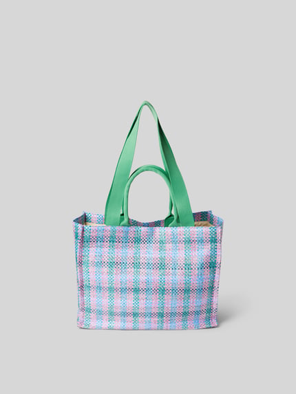 Marni Torba shopper ze wzorem w kratę Niebieski 4