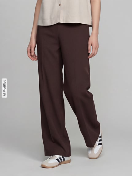 Raphaela By Brax Wide leg wijdte broek van viscosemix model 'Lillyth' Donkerbruin - 4