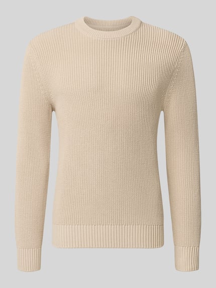 Produktfoto, Regular Fit Strickpullover aus reiner Baumwolle von MCNEAL, beige, Rundhalsausschnitt, elastische Abschlüsse, glatte Textur