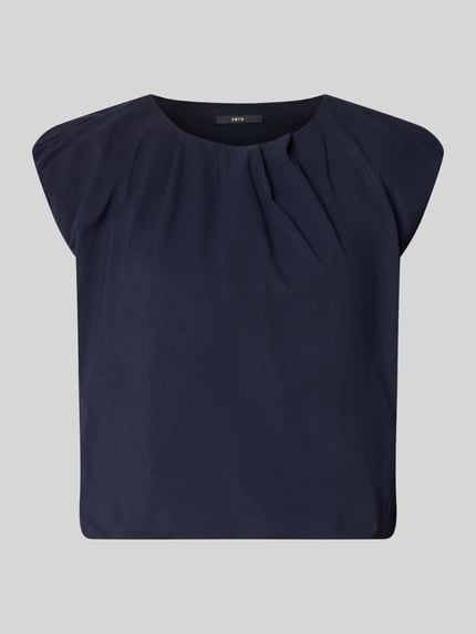 Productfoto, T-shirt met ronde hals en draperingen van Zero, regular fit, kapmouwen, ruglengte bij maat 36: 48 cm, donkerblauw.