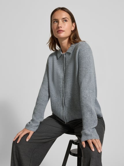 Fynch-Hatton Strickjacke aus Kaschmir mit Umlegekragen Hellgrau Melange 3