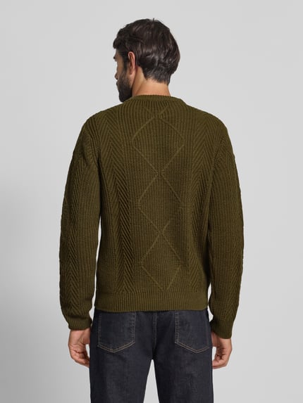 Manuel Ritz Strickpullover mit Zopfmuster und Rundhalsausschnitt Petrol 5