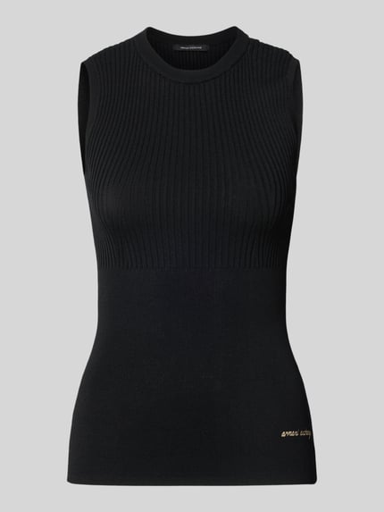 Produktfoto, Top aus Viskose-Mix in Ripp-Optik von Armani Exchange in Schwarz mit Rundhalsausschnitt und Label-Stickerei, eng anliegend