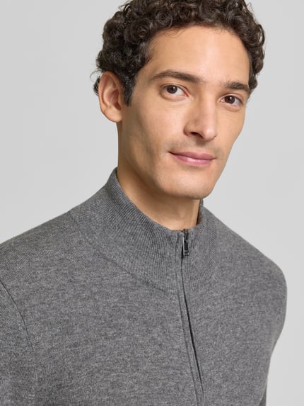 BOSS Strickjacke aus Wolle Kaschmir mit Zweiwege Reißverschluss Hellgrau 3