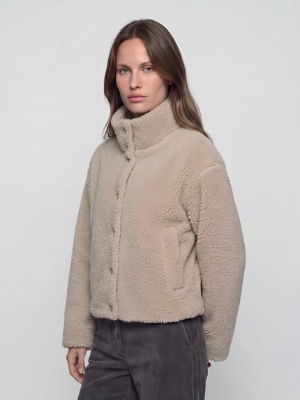 ONLY Teddyjacke mit hohem Stehkragen Sand 4