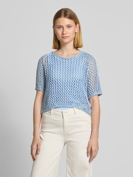 monari Strickshirt mit Lochmuster Hellblau 4