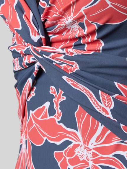 Productfoto, badpak met halter van Barts, materiaalmix met stretch, shaping fit, model 'Camolo', V-hals, knoopdetail, bloemenprint
