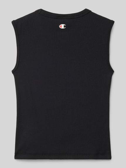 Productfoto, Regular Fit Top mit Logo-Stitching van CHAMPION, kinder top in elastische katoenmix, zwarte kleur, ronde hals, lengte achterzijde maat 140: 37 cm