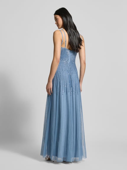 Lace & Beads Abendkleid mit Strasssteinbesatz Rauchblau 5