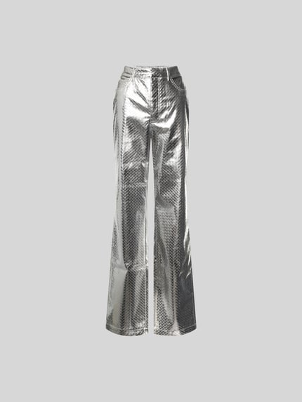 Flared broek van imitatieleer met 5-pocketmodel Shop The Look MANNEQUINE