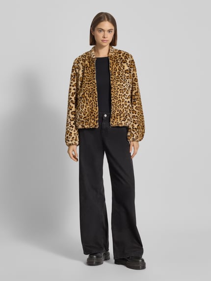 VERO MODA Regular Fit Webpelzjacke mit Allover-Muster Modell 'SONJALIGA' Mittelbraun Mel 1