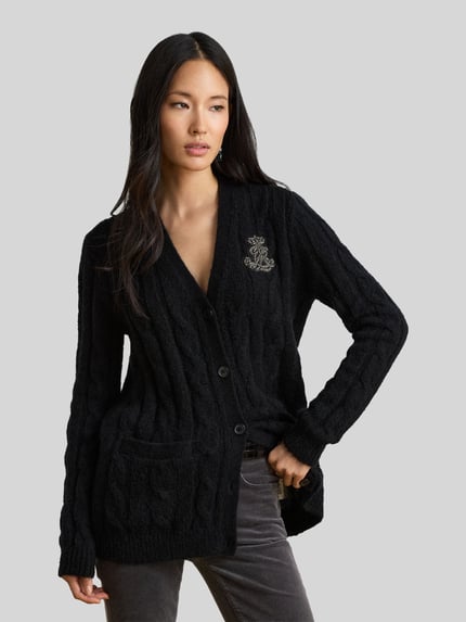 Lauren Ralph Lauren Cardigan aus Mohair mit Logo-Applikation Black 4