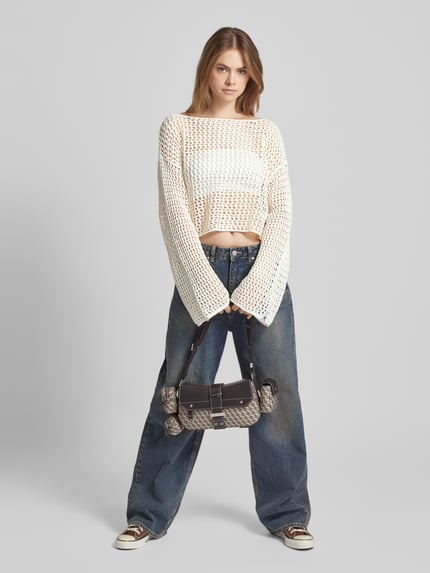 REVIEW Sweter z dzianiny z ażurowym wzorem Złamany biały 1