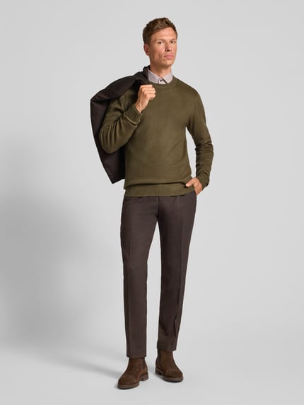 Casual Friday Regular Fit Strickpullover mit Rundhalsausschnitt Modell 'Heine' Oliv 1