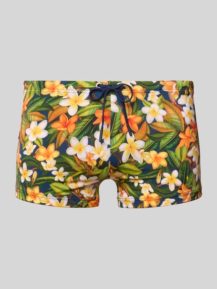 HOM Slim Fit Badehose mit floralem Allover-Print Modell 'Etna' Marine 1