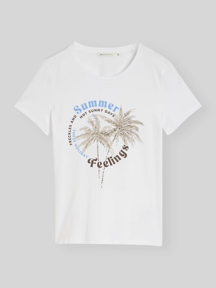 Tom Tailor Denim Regular Fit T-Shirt aus reiner Baumwolle mit Motiv-Print Weiss 2