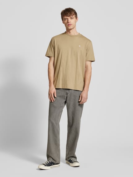 Calvin Klein Jeans T-shirt met geribde ronde hals Beige - 1