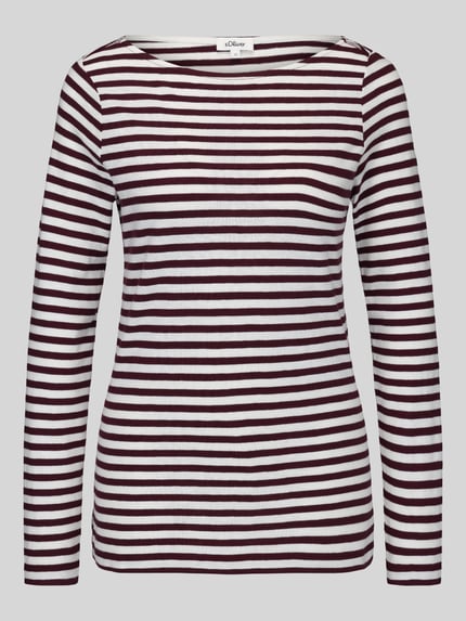 Productfoto, slim fit shirt met lange mouwen van puur katoen met bordeauxrode en witte strepen, Slim Fit Langarmshirt aus reiner Baumwolle van s.Oliver RED LABEL