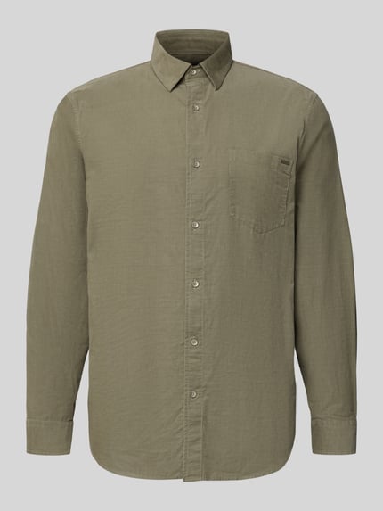 GUESS Regular Fit Freizeithemd aus Feincord Dunkelgruen 1