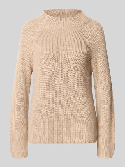 Produktfoto, Strickpullover mit Stehkragen von monari aus Baumwoll-Mix, Regular Fit, Grobstrick, beige, strukturierte Oberfläche, Vorderansicht