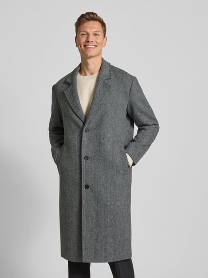Selected Relaxed fit lange wollen jas met reverskraag, model 'MILOS' Antraciet - 4