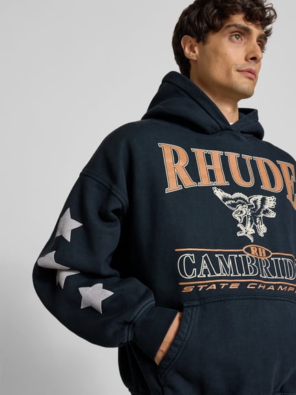 Rhude 후디 라벨 프린트 블랙