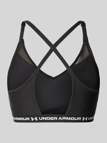 Produktfoto, schwarzer Sport-BH mit Label-Schriftzug Modell 'UA Crossback Low Bra' von Under Armour, Damen Sport-BH von Under Armour
