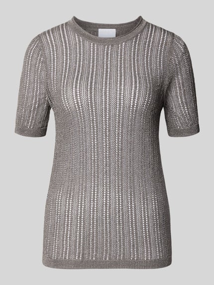 Produktfoto, Schimmerndes Strickshirt mit Rundhalsausschnitt van Jake*s Collection, glanzend, materiaalmix met viscose, slim fit, dames