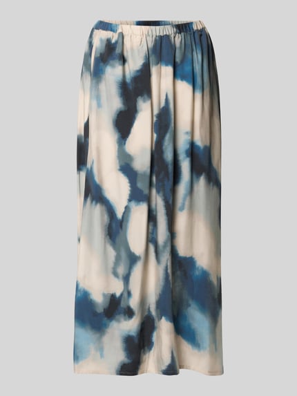 Produktfoto, midirok van viscosemix model 'Aveline' van mbyM in a-lijn met all-over look, elastische band, bandwijdte maat S 37 cm, totale lengte maat S 86 cm