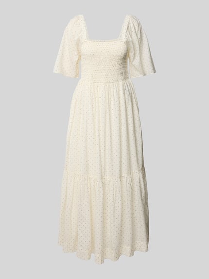 Selected Midikleid mit Smok-Details Modell 'DORA' Offwhite 2