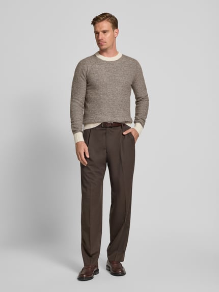 Selected Regular Fit Strickpullover mit Alpaka-Woll-Mix Modell 'RAI' Dunkelbraun 1